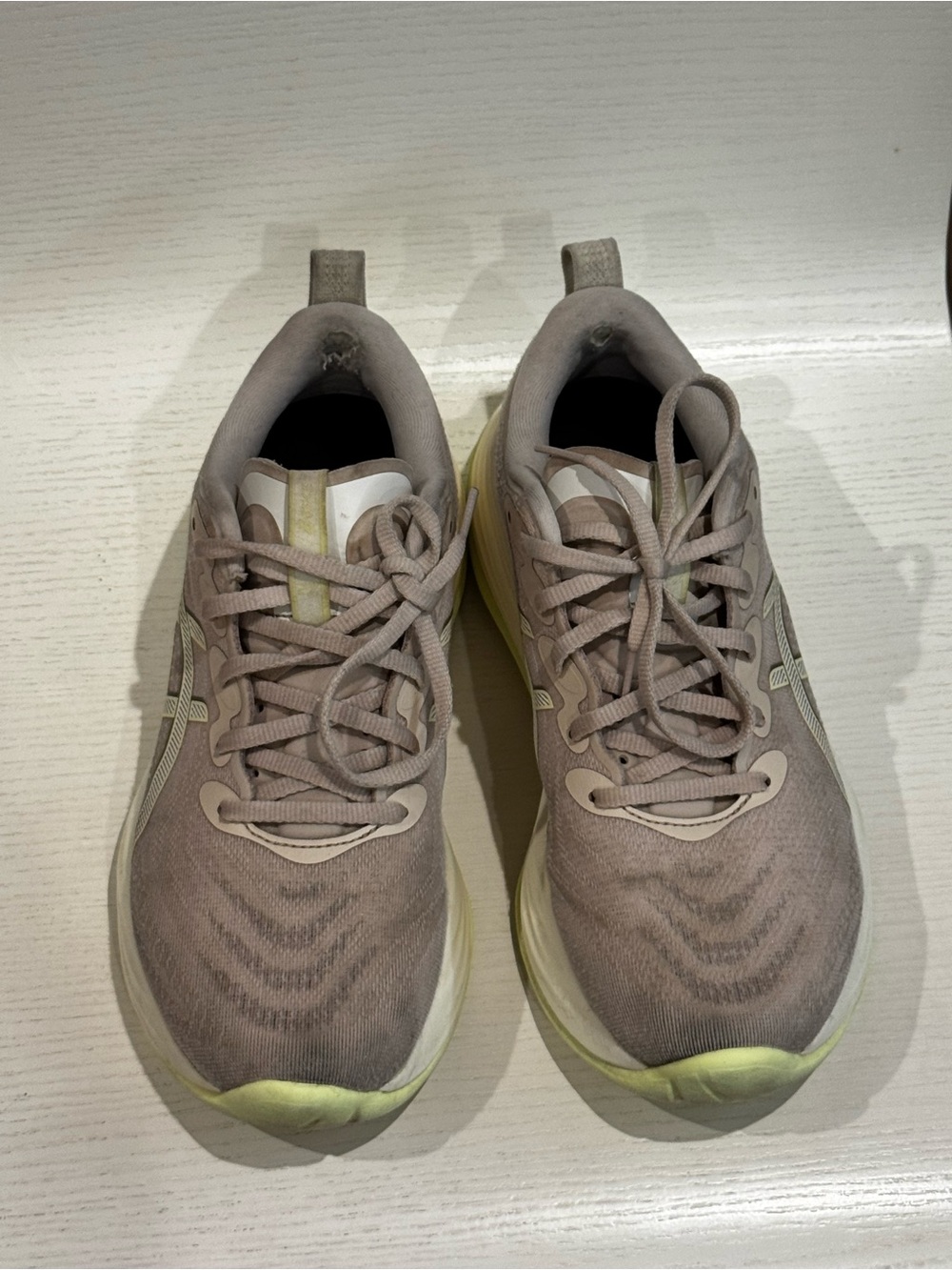 Asics Men's Taupe Sneakers with Pale Yellow Accents